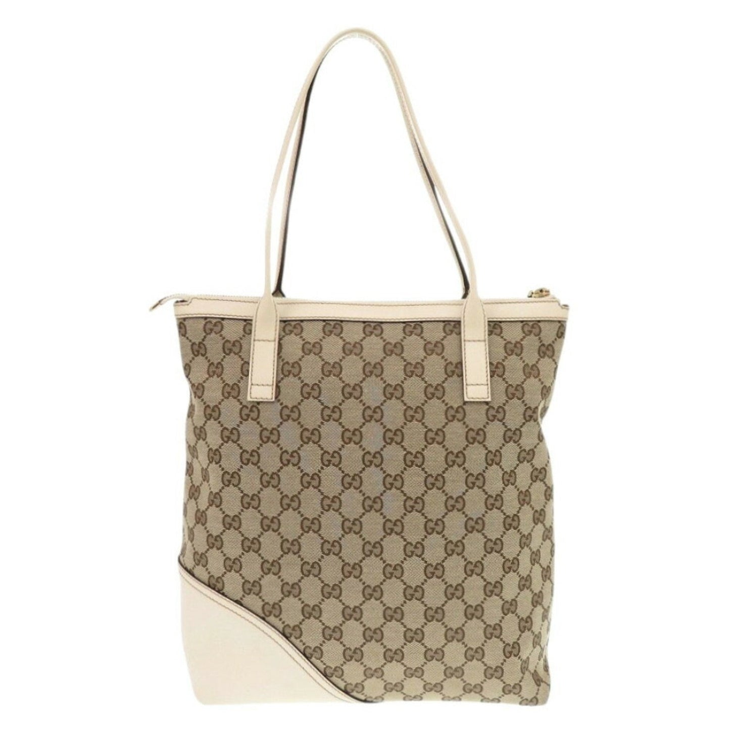 Gucci Beige White Gg Canvas Leather Tote Bag ( )
