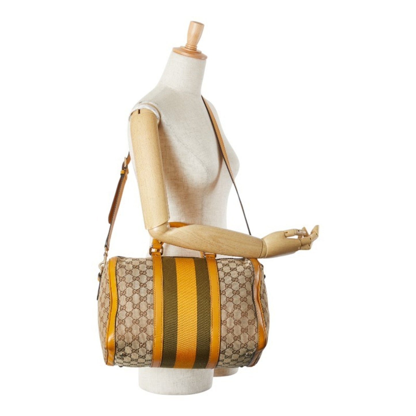 Gucci Beige Yellow Canvas Leather Shoulder Bag ( )