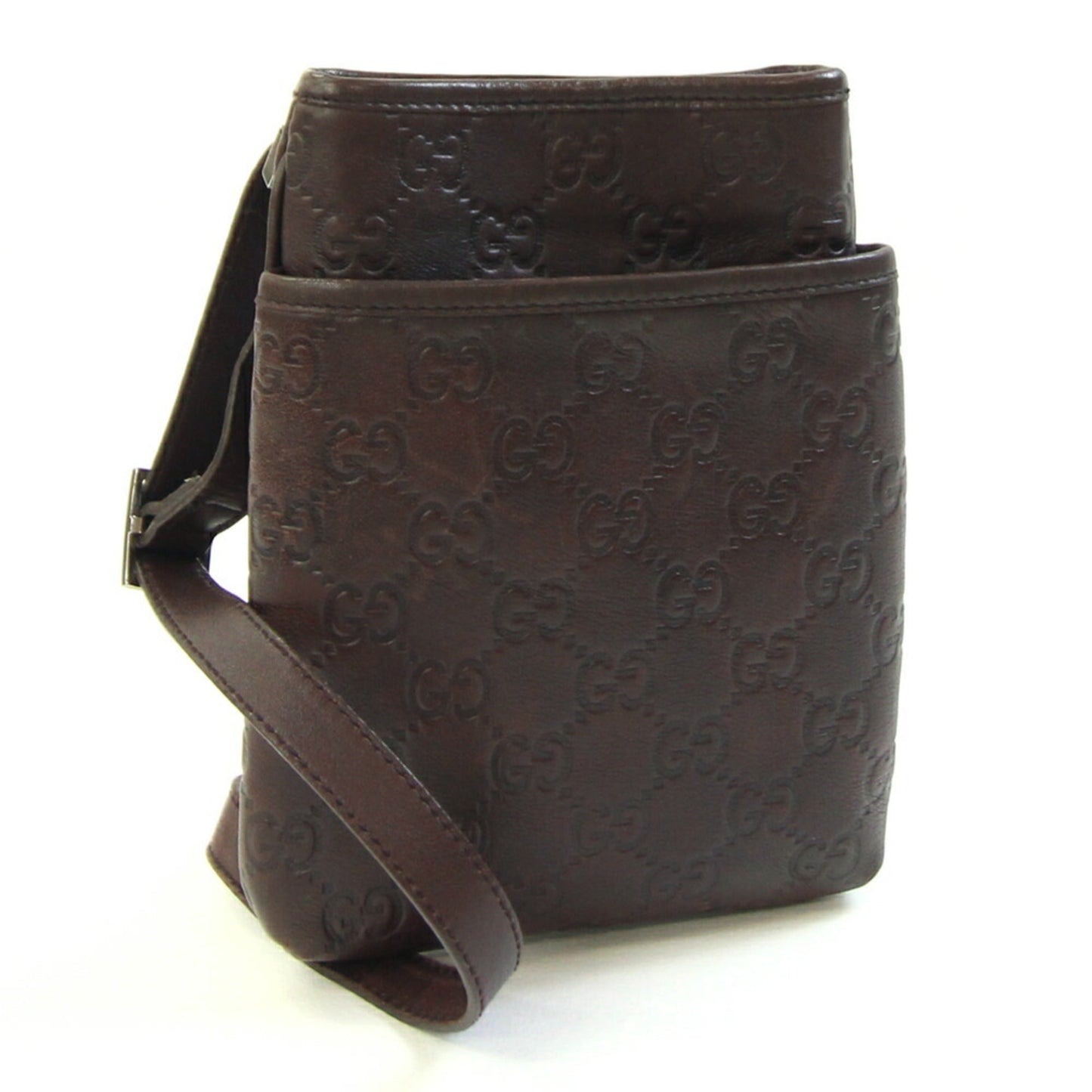 Gucci Dark Brown Leather Pochette Shoulder Bag ( )