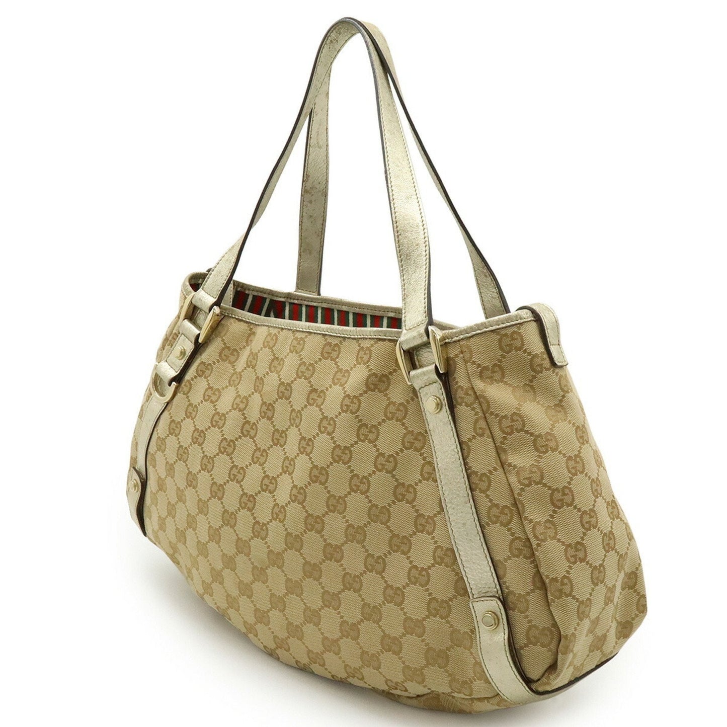 Gucci Beige Champagne Gold Gg Canvas Leather Shoulder Bag Tote Bag ( )