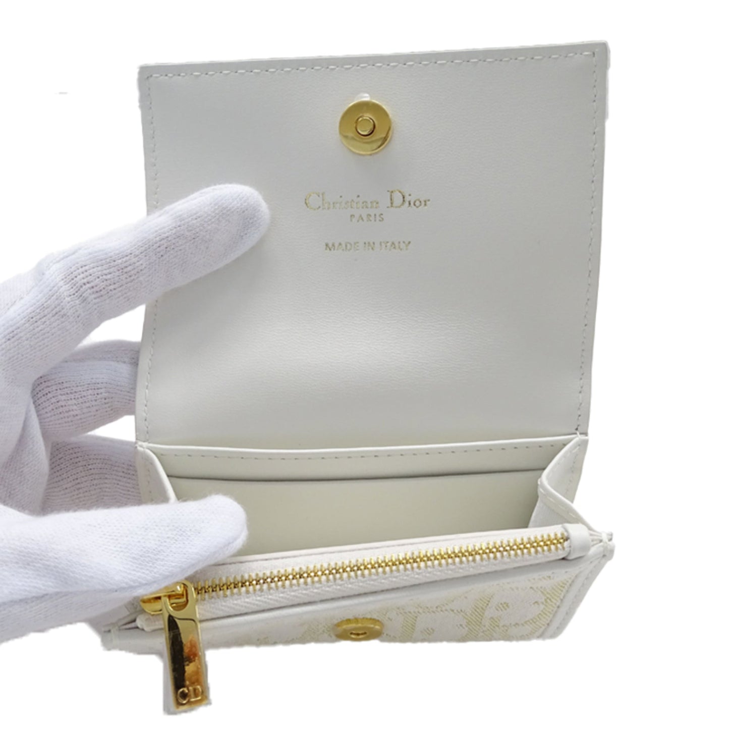 Christian Dior Gold White Jacquard Coin Purse/Coin Case ()