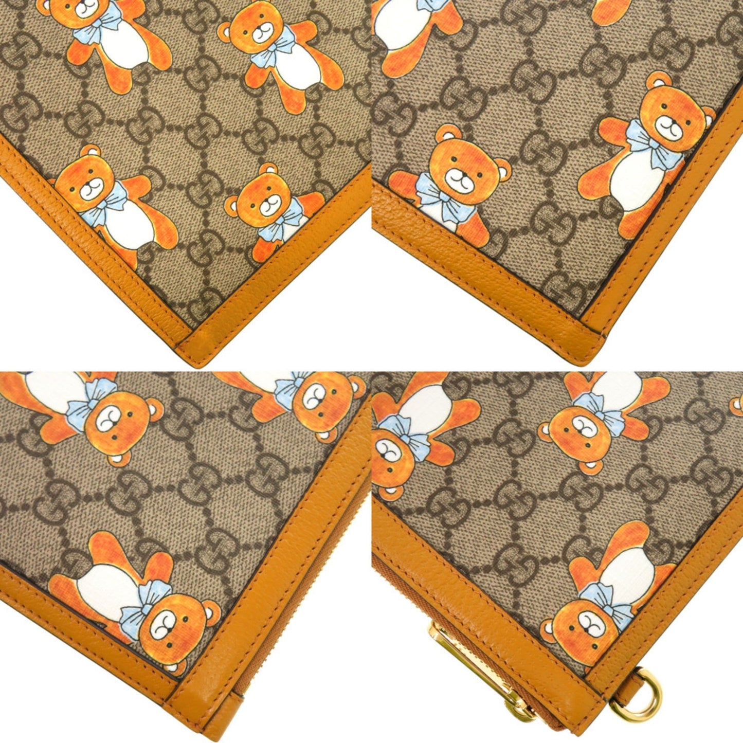 Gucci Beige Yellow Gg Supreme Canvas Leather Clutch Bag ( )