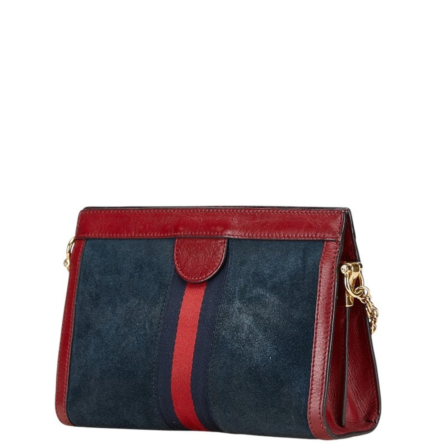 Gucci Navy Red Color Leather Suede Shoulder Bag ( )