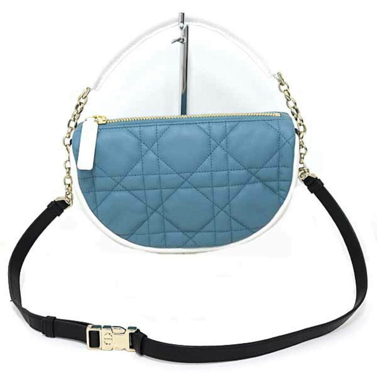 Christian Dior Black Blue White Leather Shoulder Bag ()