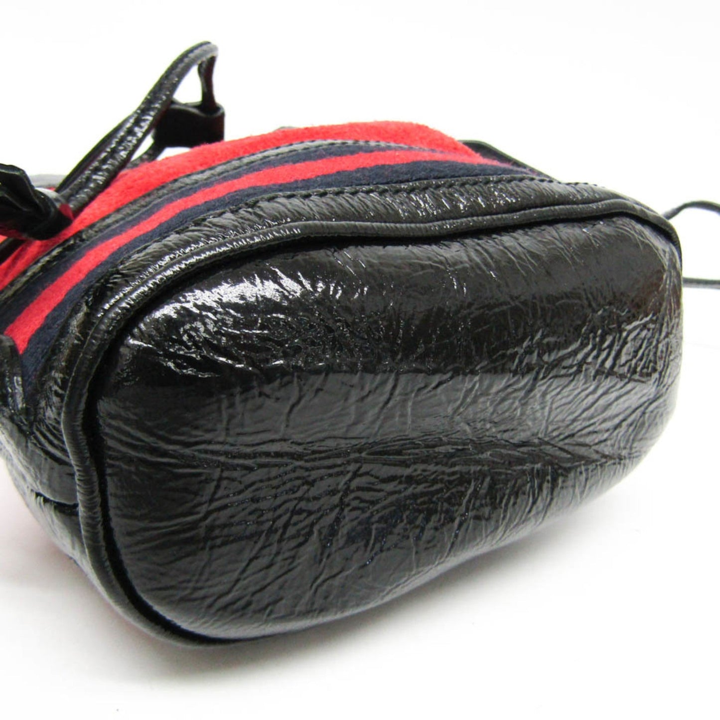 Gucci Black Navy Red Color Leather Suede Shoulder Bag ( )