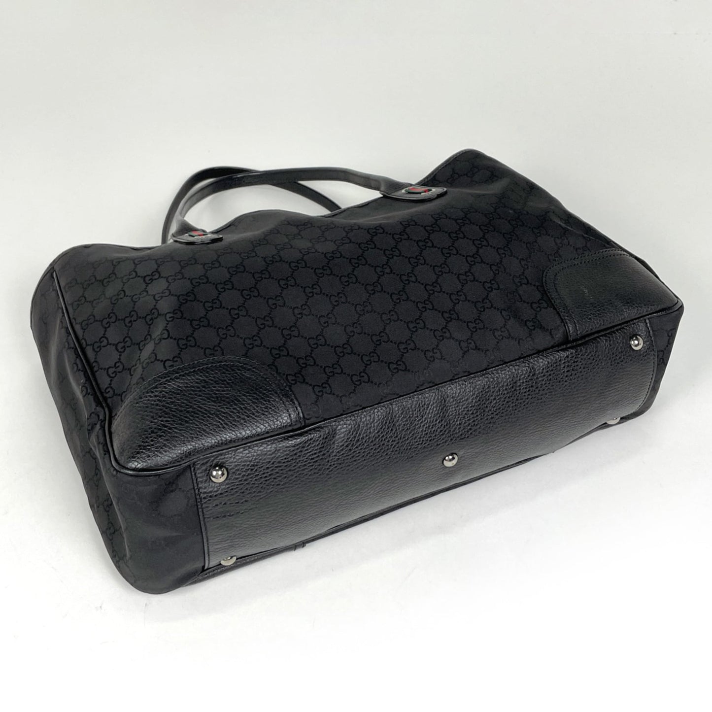 Gucci Sherry Line Black Nylon Leather Shoulder Bag Tote Bag ( )