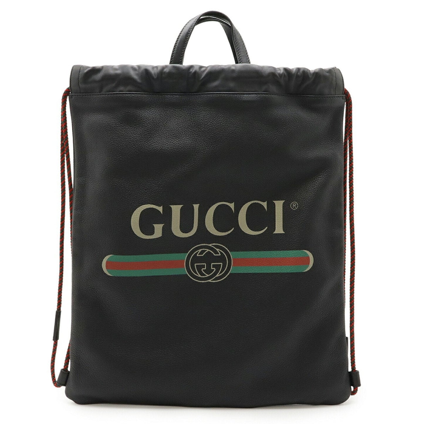 Gucci Black Green Red Color Leather Backpack ( )