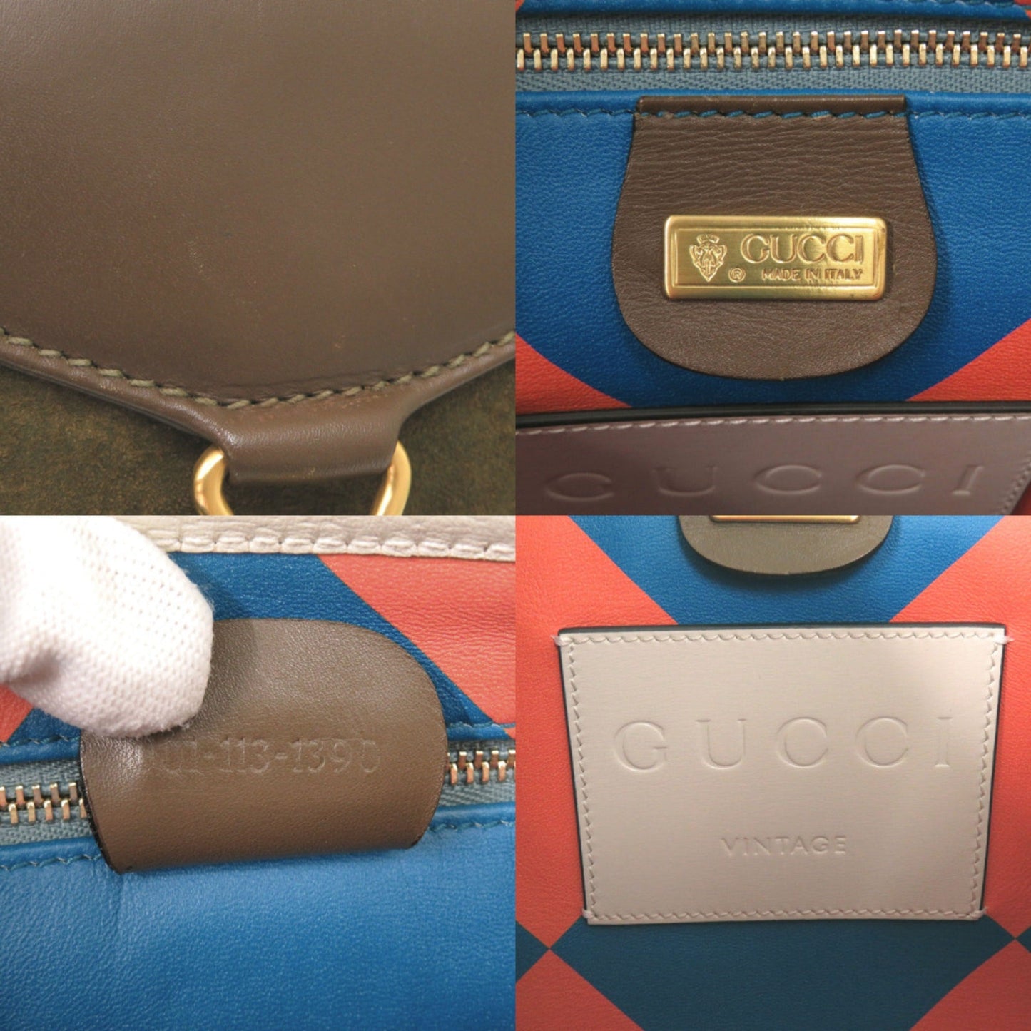 Gucci Brown Ivory Khaki Leather Suede Shoulder Bag ( )