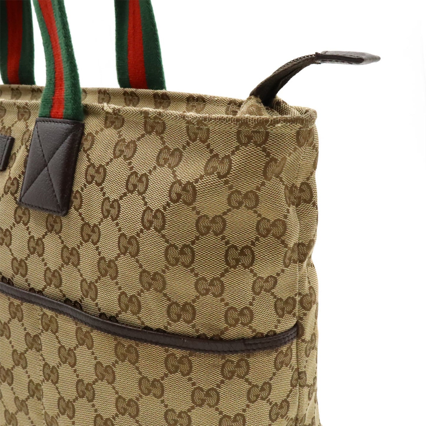 Gucci Beige Khaki Red Color Gg Canvas Leather Shoulder Bag Tote Bag ( )