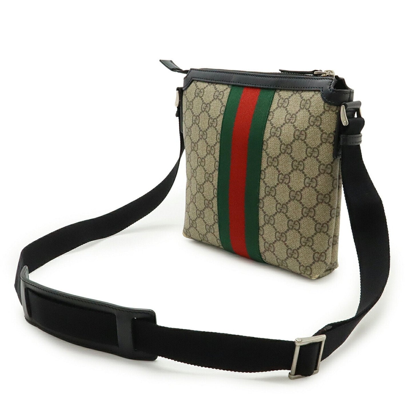 Gucci Beige Black Green Red Color Gg Supreme Leather Shoulder Bag ( )