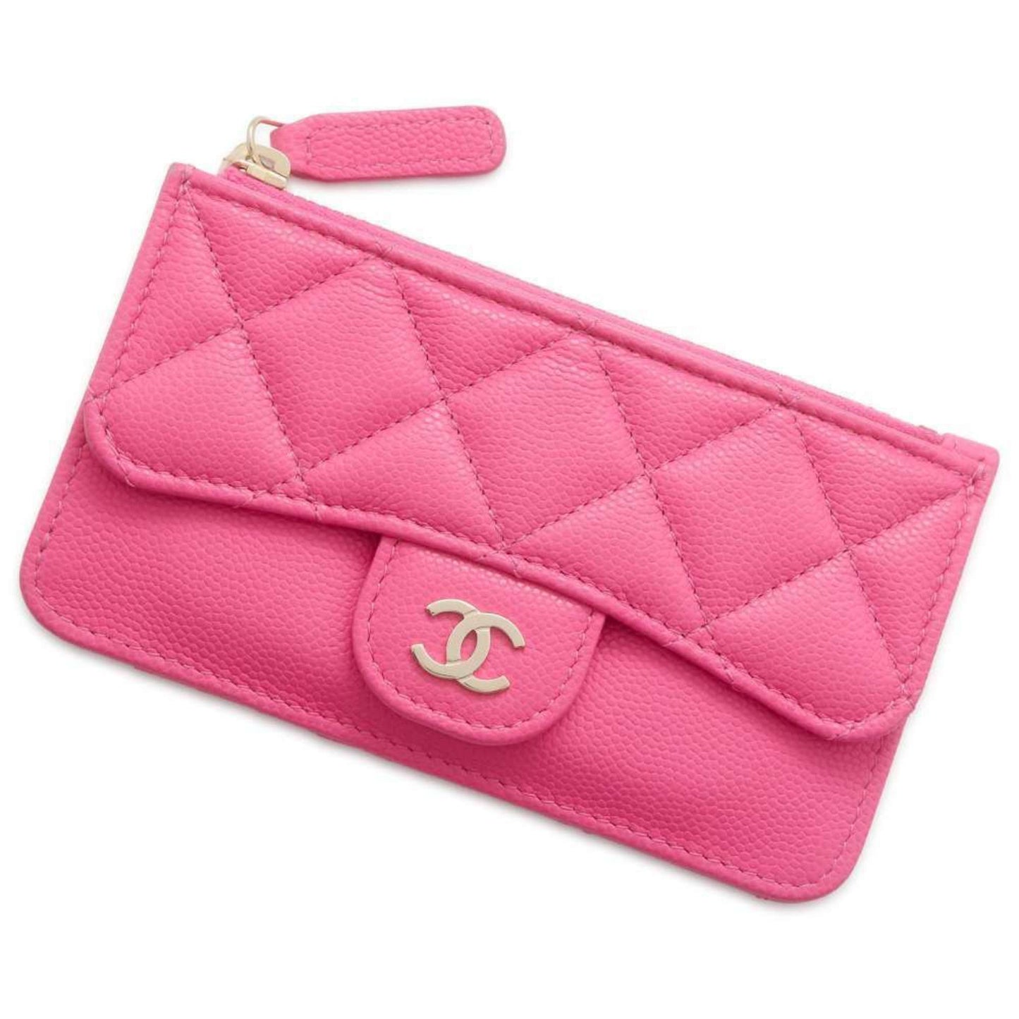 Chanel Business Card Holder/Card Case Matelasse Classic Zip Quilted Caviar Skin Coco Mark AP2570 CHANEL