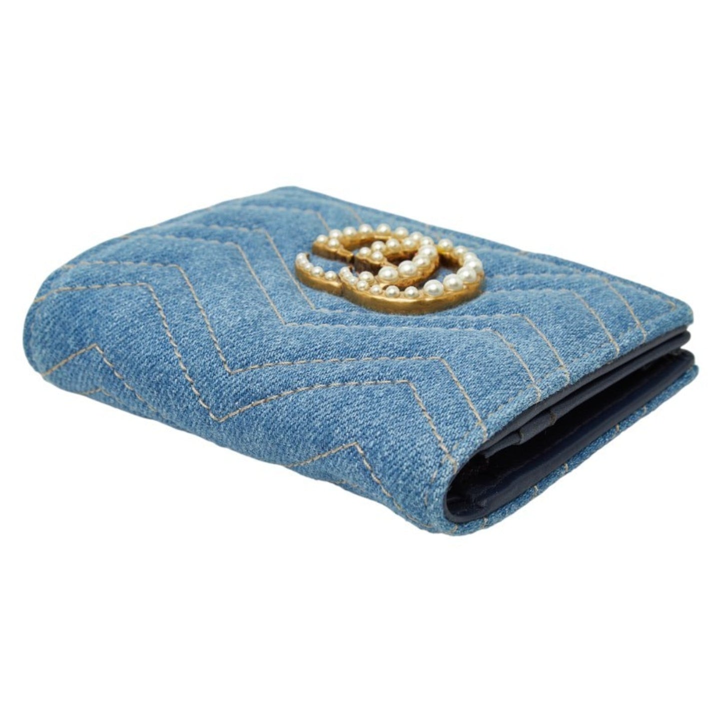 Gucci Blue Denim Artificial Pearl Wallet (Bi-Fold) ( )