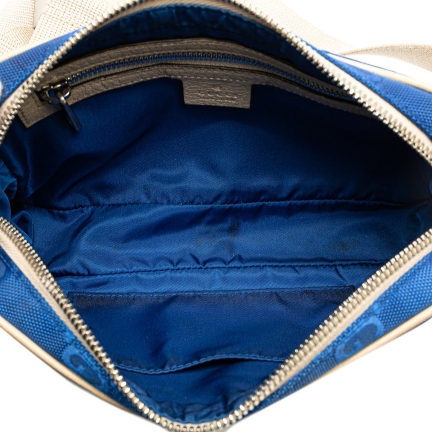 Gucci Beige Blue Nylon Leather Sling Bag ( )