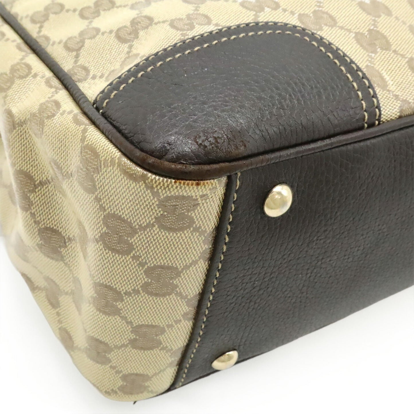 Gucci Beige Dark Brown Khaki Multi-Color Gg Crystal Leather Handbag Tote Bag ( )