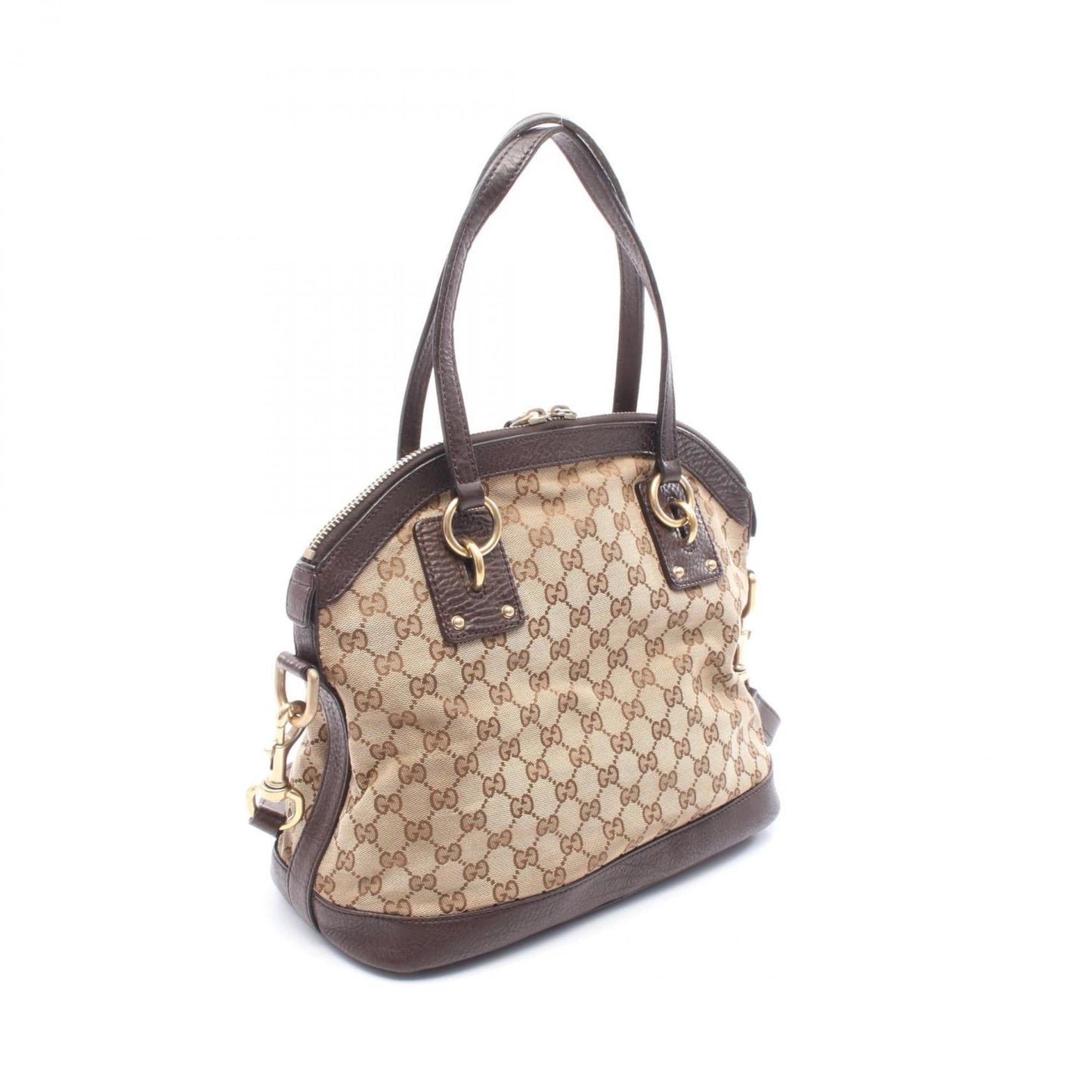 Gucci Beige Brown Gg Canvas Leather Handbag ( )