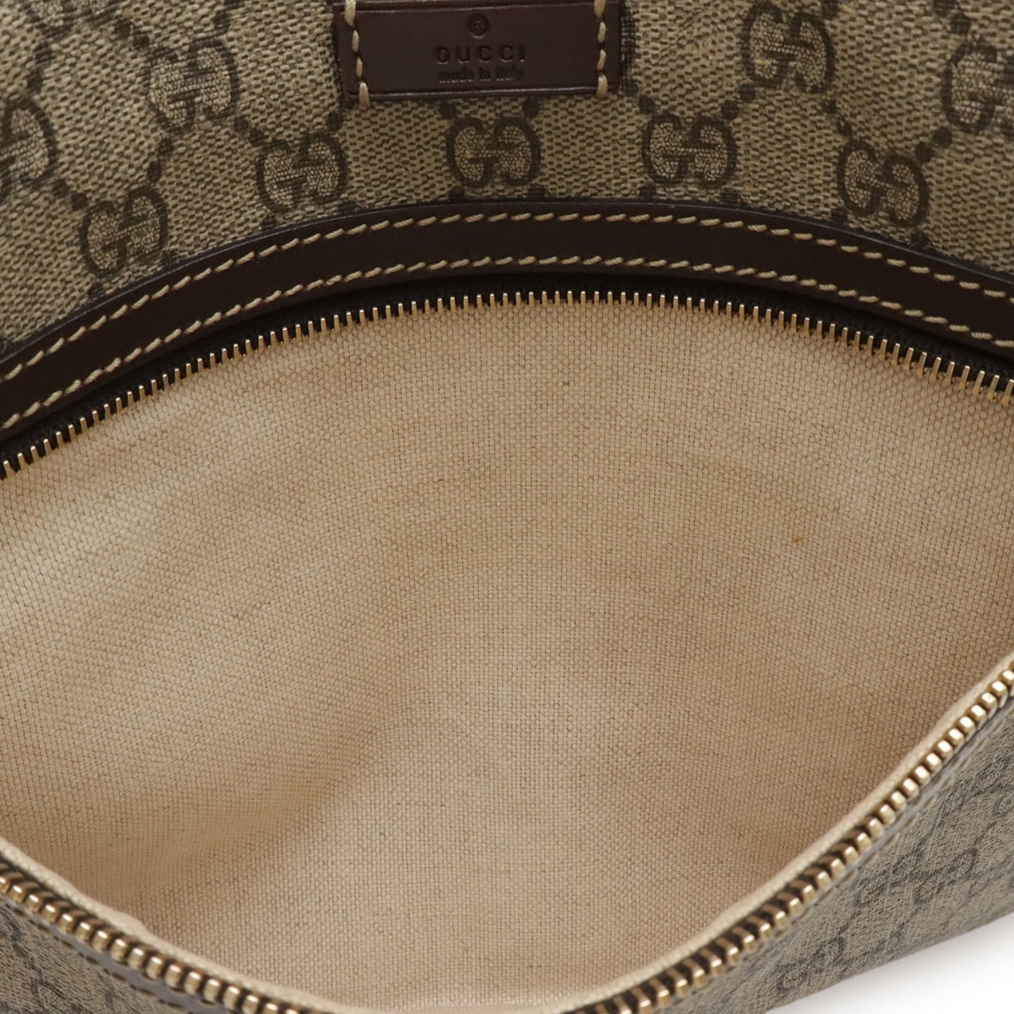 Gucci Beige Dark Brown Khaki Gg Supreme Leather Shoulder Bag ( )