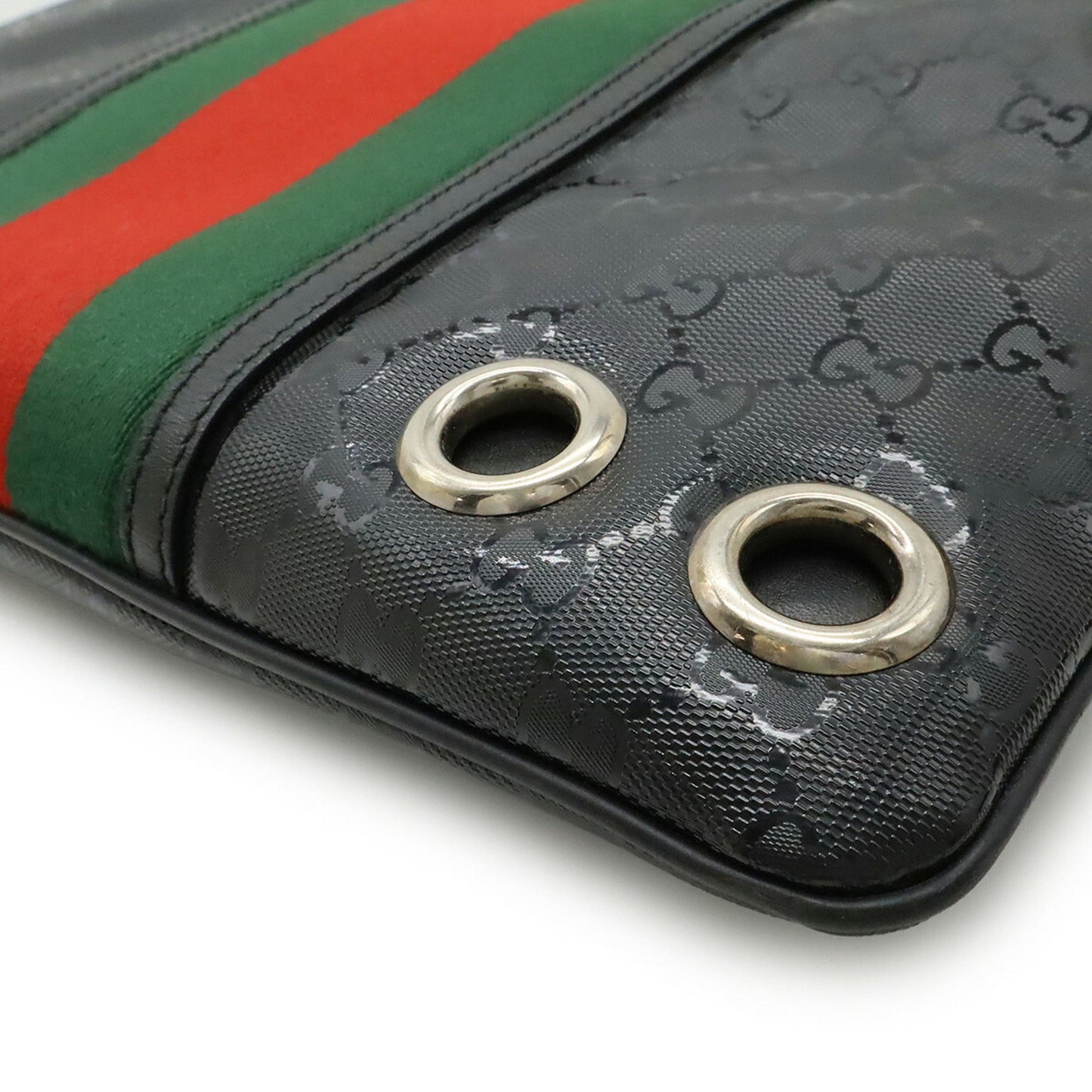 Gucci Black Green Red Color Gg Imprimé Leather Shoulder Bag ( )
