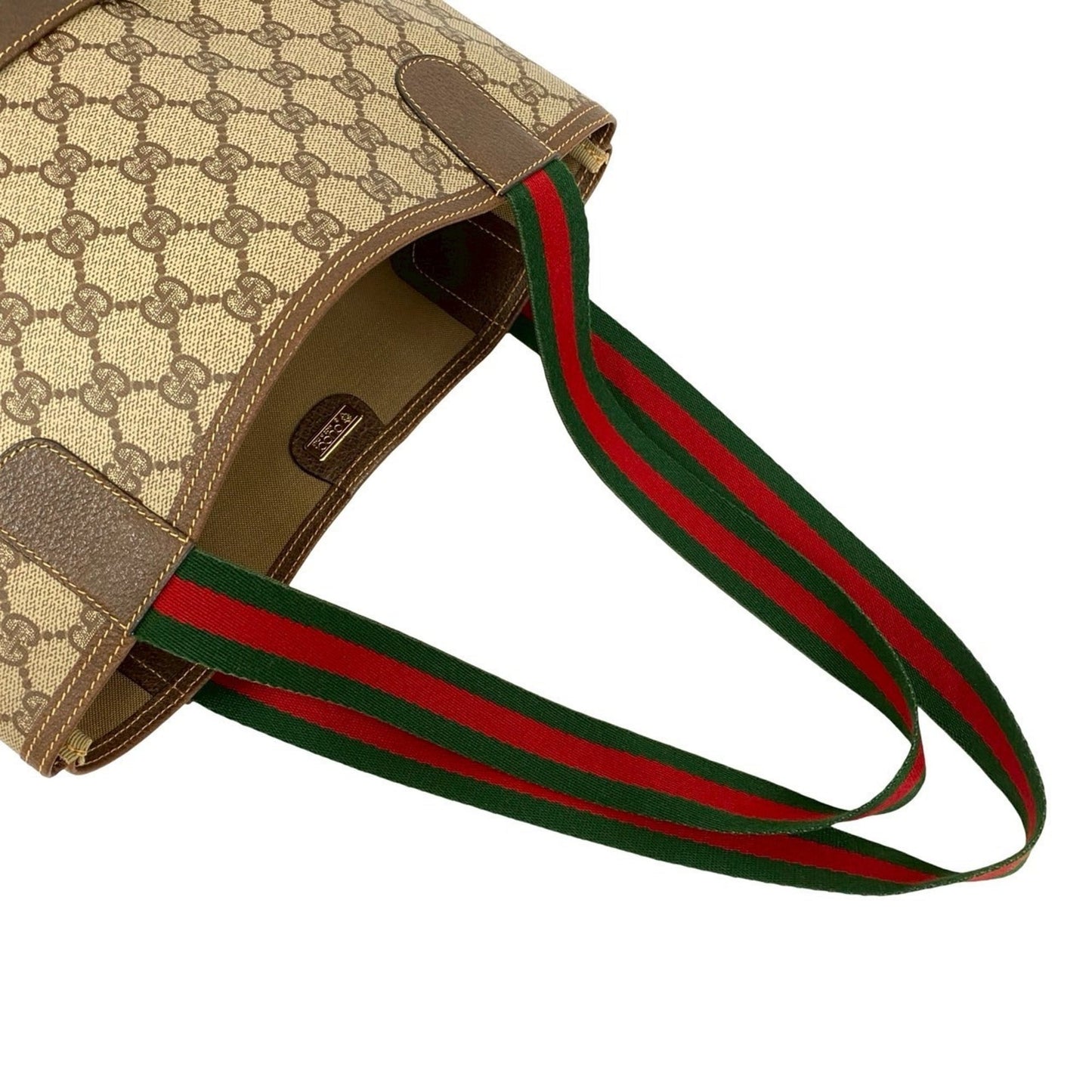 Gucci Brown Green Red Color Leather Pvc Handbag Tote Bag ( )