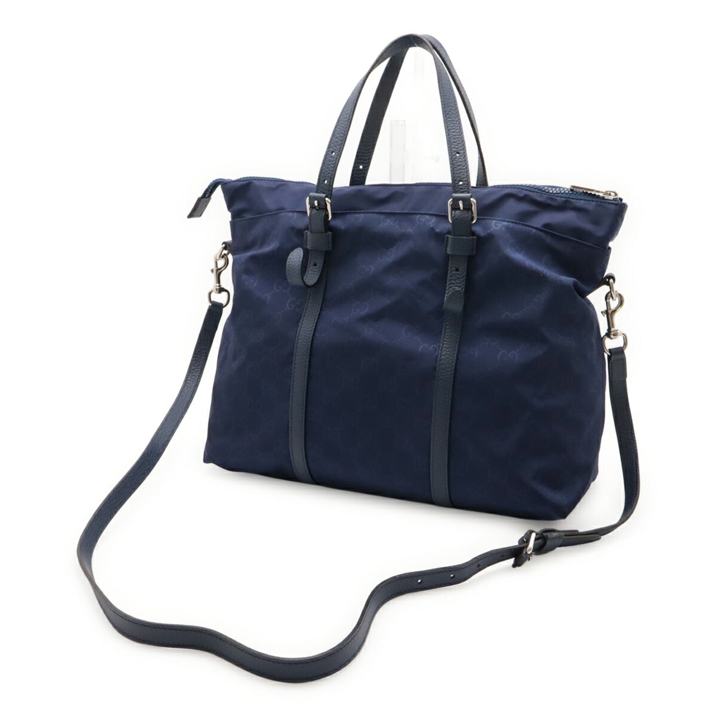 Gucci Blue Nylon Leather Shoulder Bag Tote Bag ( )
