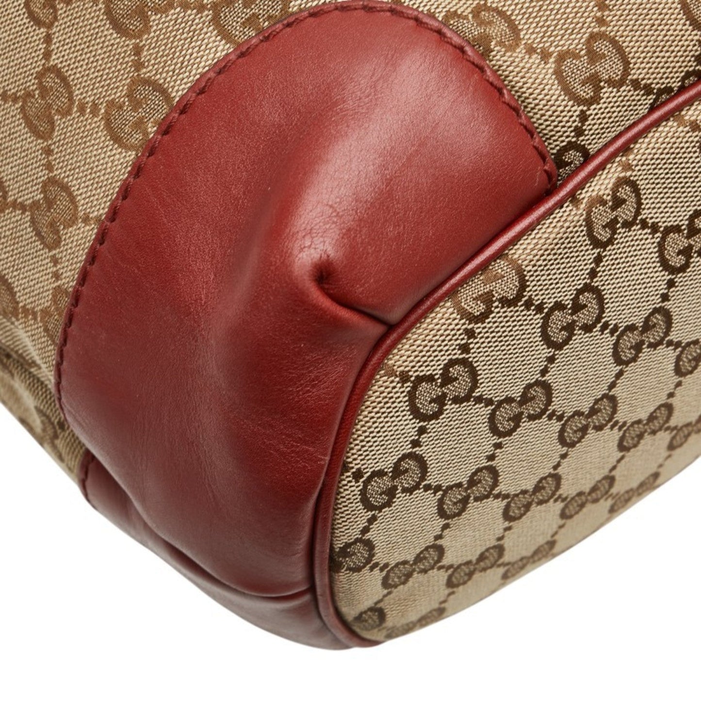 Gucci Beige Red Color Canvas Leather Shoulder Bag Tote Bag ( )
