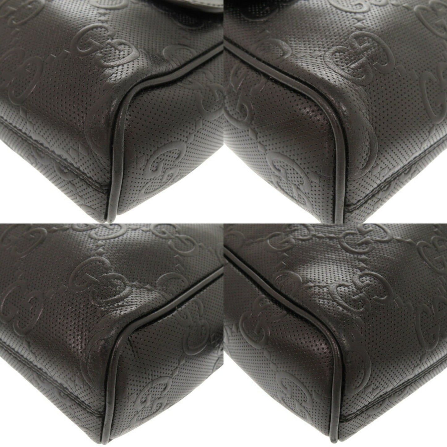 Gucci Black Gg Leather Embossed Leather Messenger Bag Shoulder Bag ( )