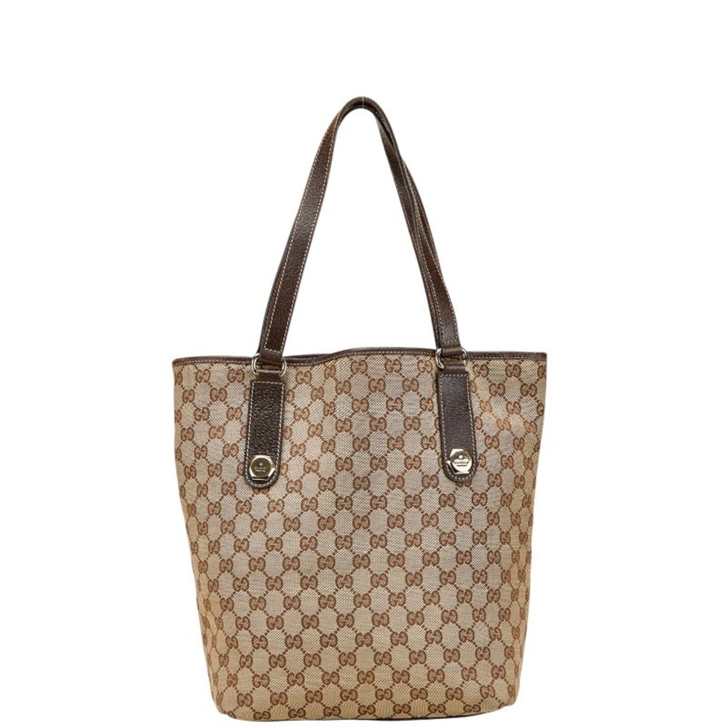 Gucci Gg Canvas Beige Brown Gg Canvas Leather Shoulder Bag Tote Bag ( )