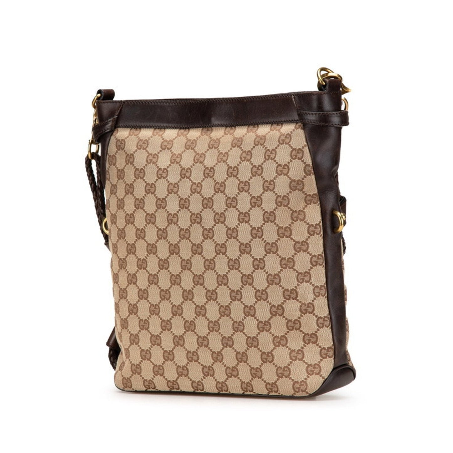 Gucci Beige Brown Canvas Leather Shoulder Bag ( )