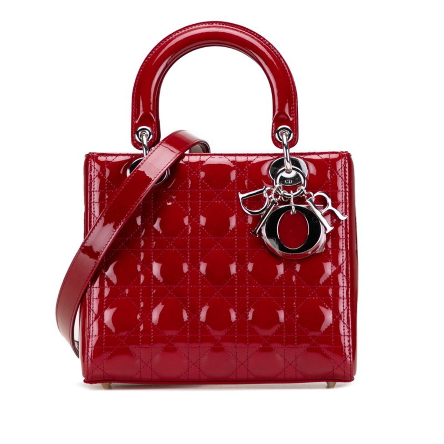Christian Dior Lady Dior Red Color Patent Leather Handbag Shoulder Bag ()