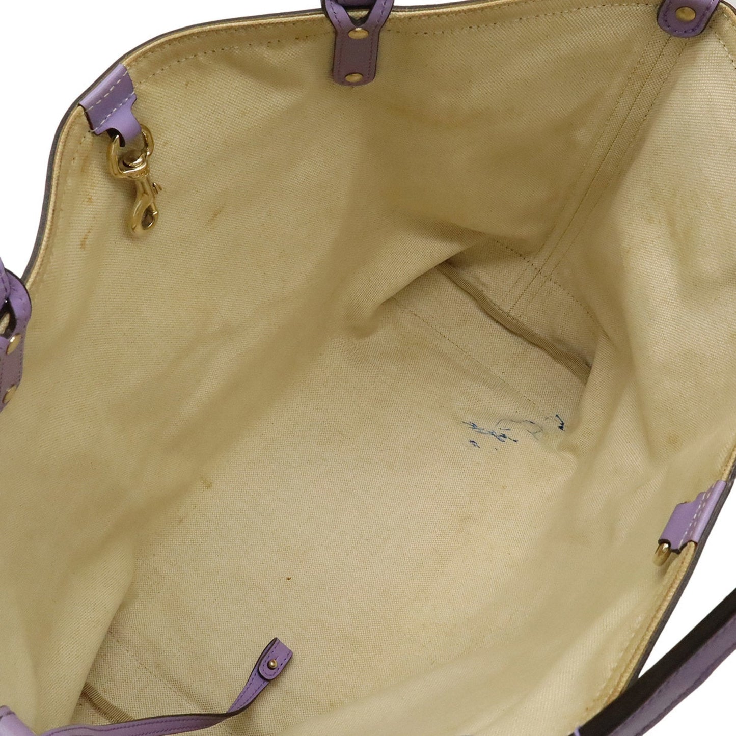 Gucci Beige Khaki Purple Gg Canvas Leather Shoulder Bag Tote Bag ( )