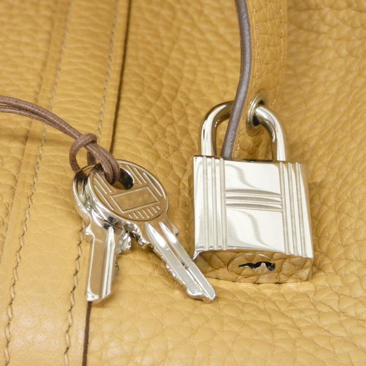 Hermes Mini Beige Gold Gold Brown Taurillon Clemence Leather Handbag ( )