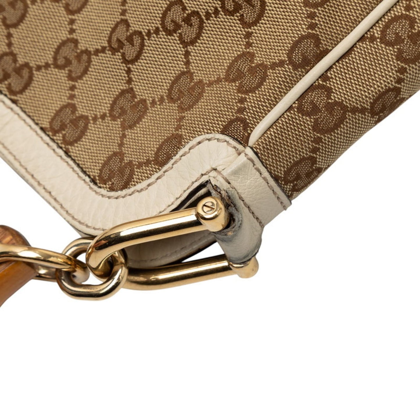 Gucci Beige White Canvas Leather Shoulder Bag ( )