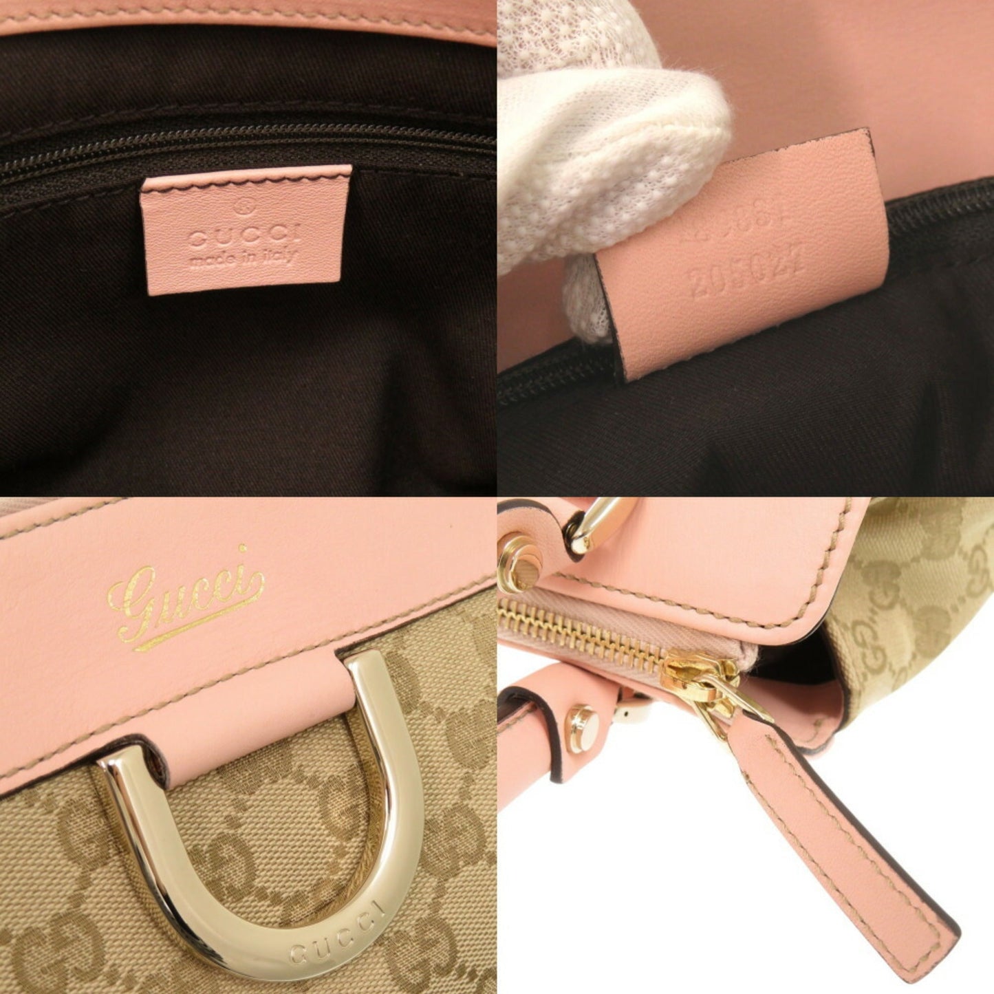 Gucci Beige Pink Gg Canvas Leather Handbag Tote Bag ( )