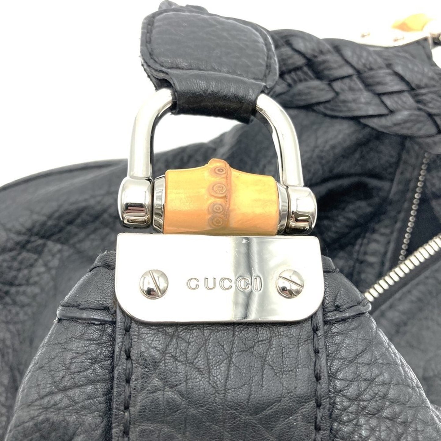 Gucci Black Bamboo Leather Handbag Shoulder Bag ( )