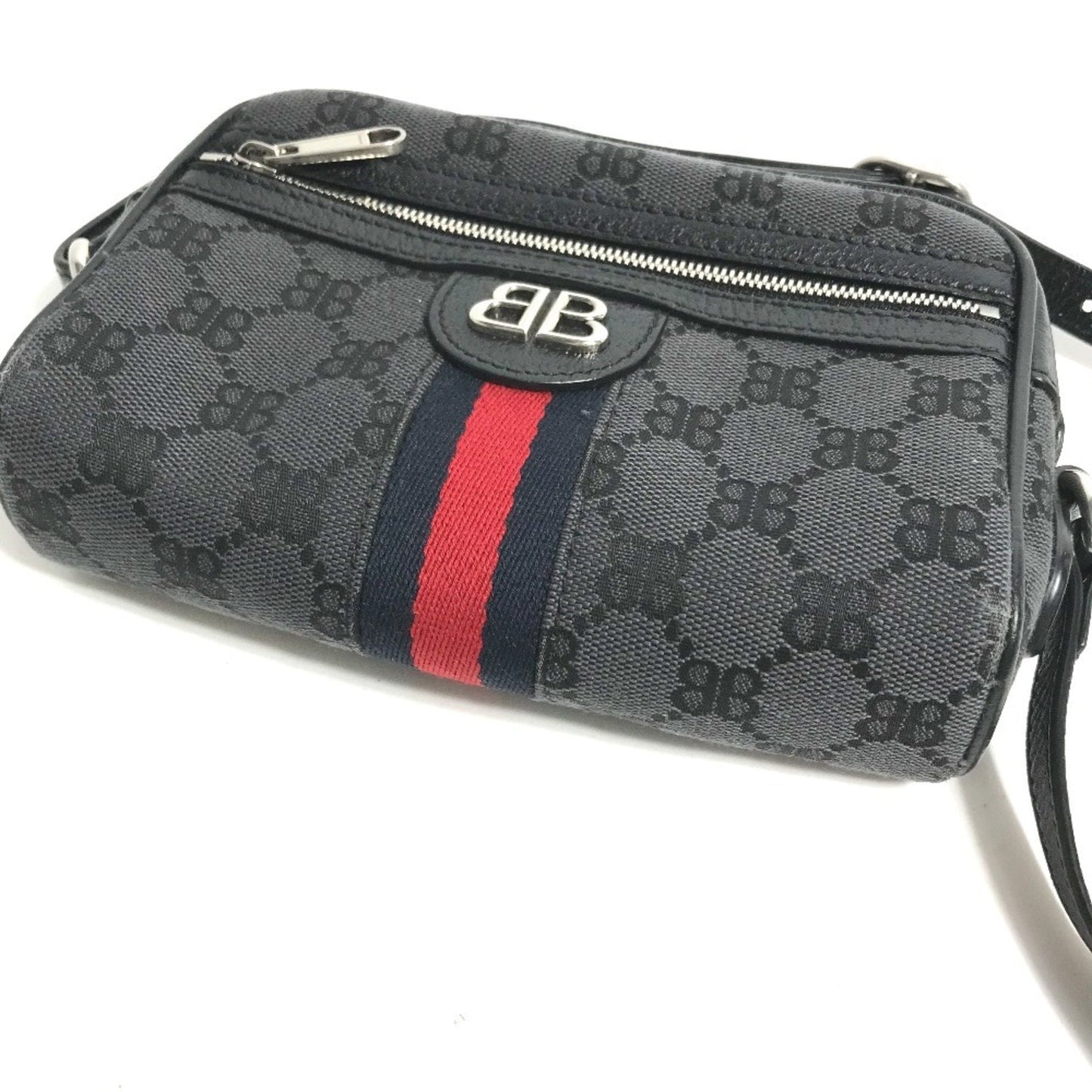 Gucci Black Canvas Leather Pochette Shoulder Bag ( )