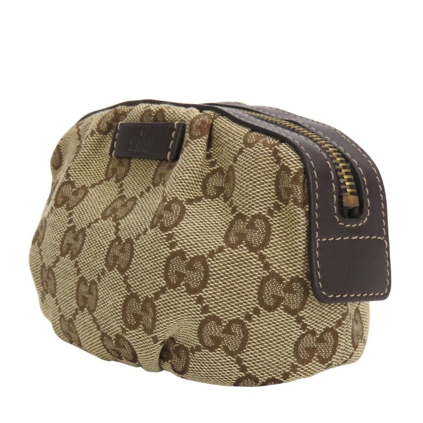 Gucci Beige Dark Brown Gg Canvas Leather Pouch ( )