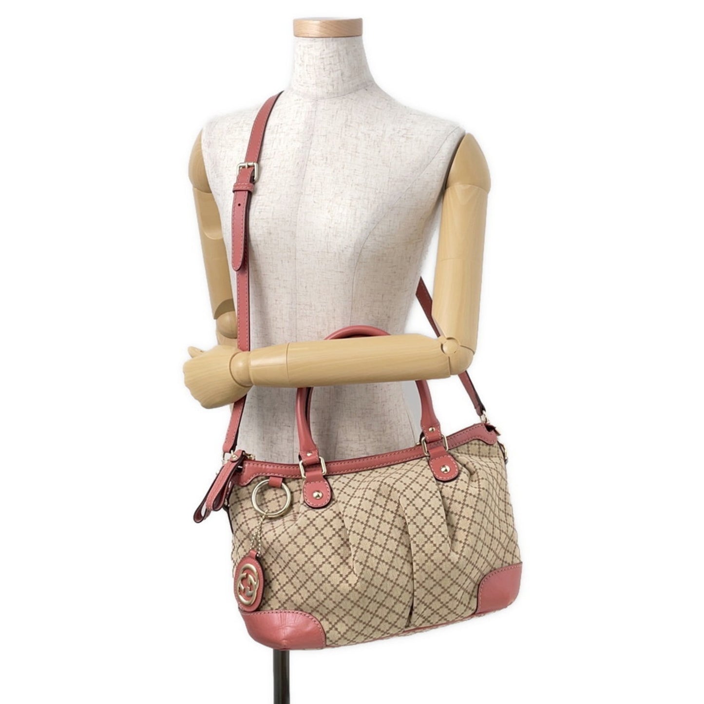 Gucci Diamante Pink Beige Canvas Leather Handbag Shoulder Bag ( )