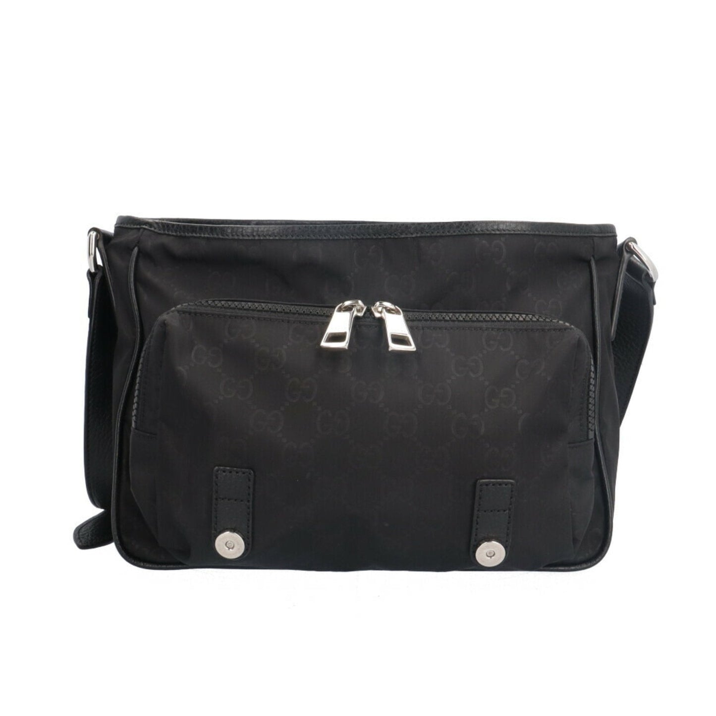 Gucci Black Nylon Leather Messenger Bag Shoulder Bag ( )