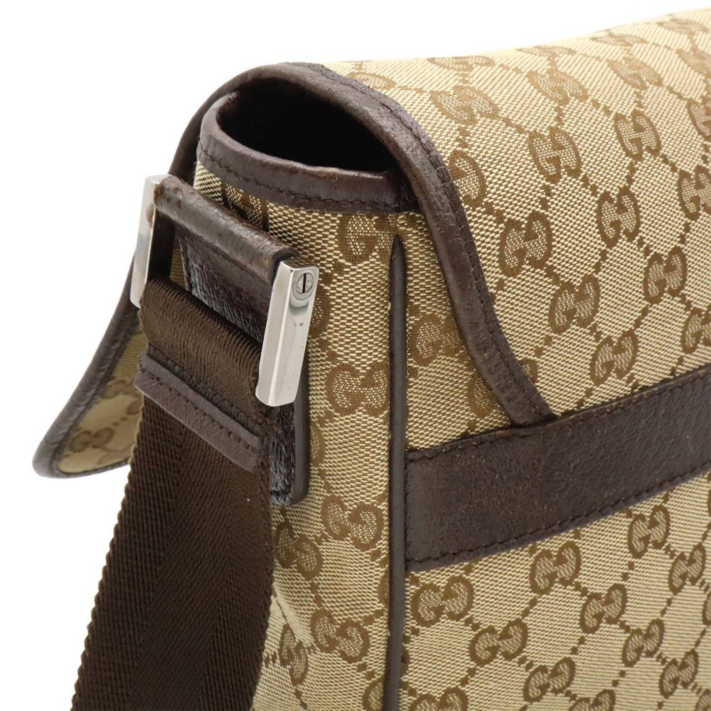 Gucci Beige Dark Brown Khaki Gg Canvas Leather Shoulder Bag ( )