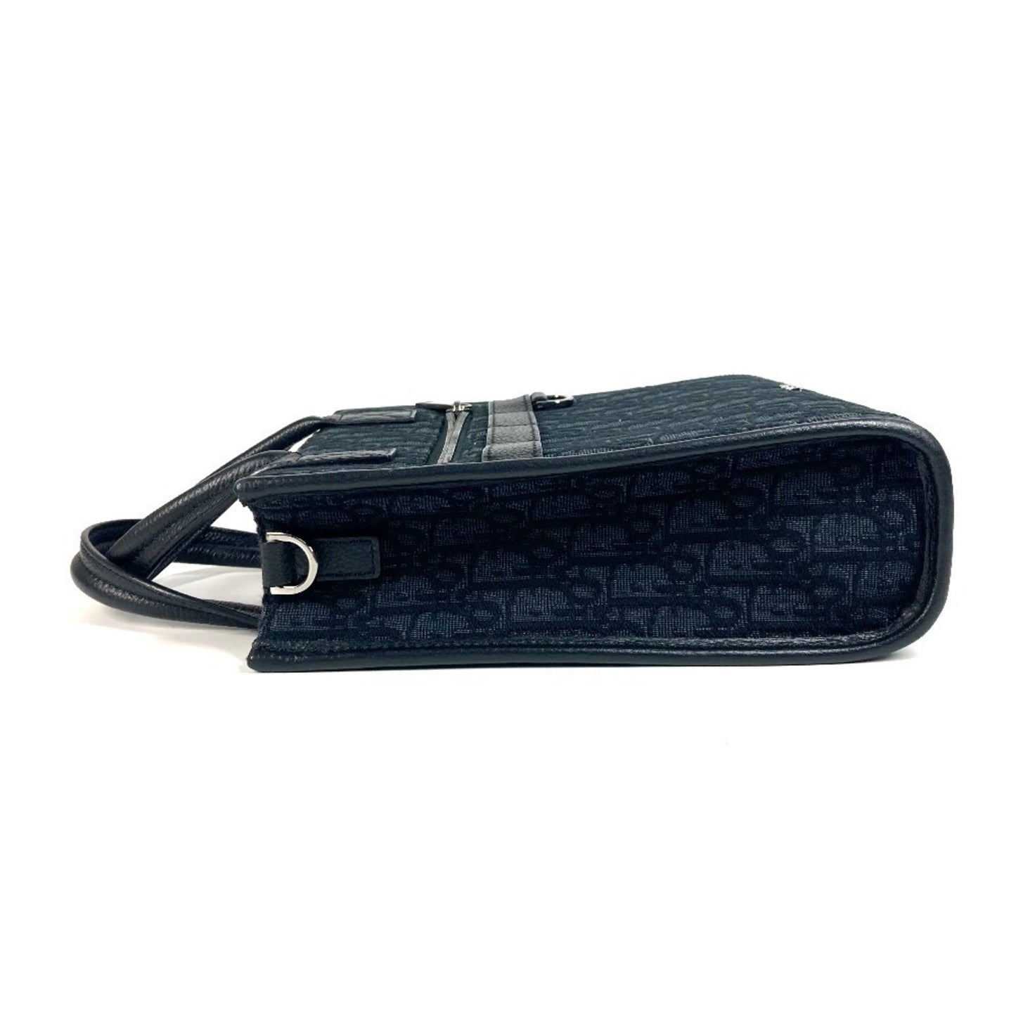 Christian Dior Black Dark Navy Canvas Leather Handbag Tote Bag ()