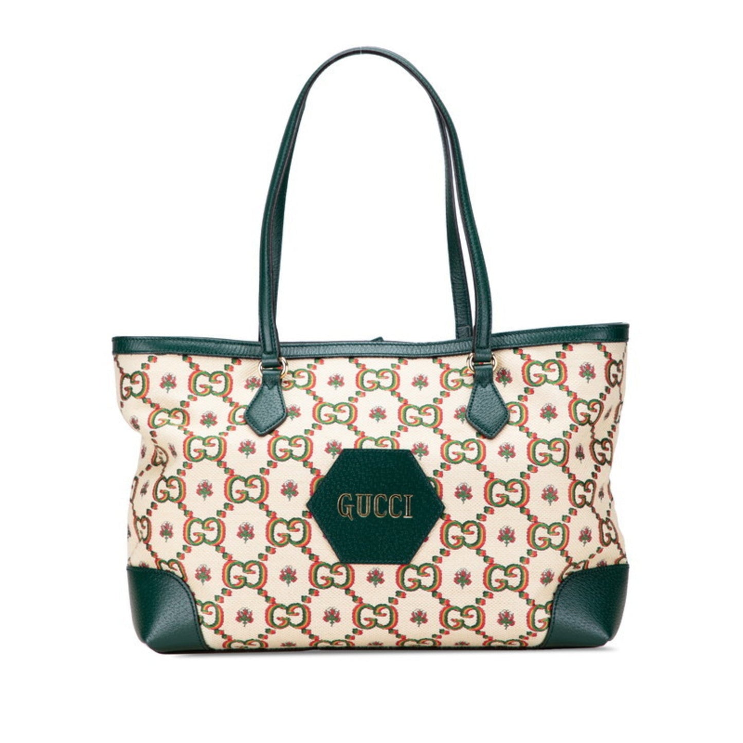 Gucci Ophidia Beige Green Multi-Color Canvas Leather Tote Bag ( )
