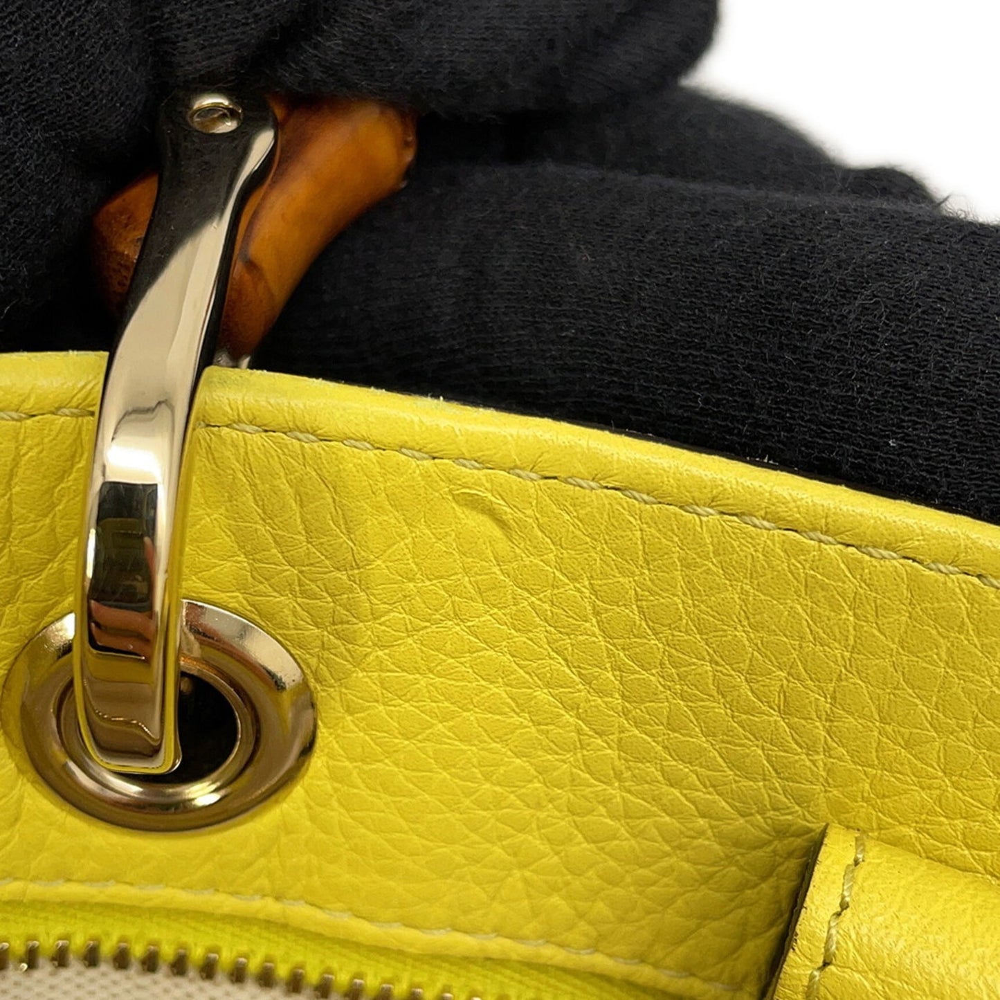 Gucci Beige Champagne Gold Yellow Bamboo Leather Tote Bag ( )