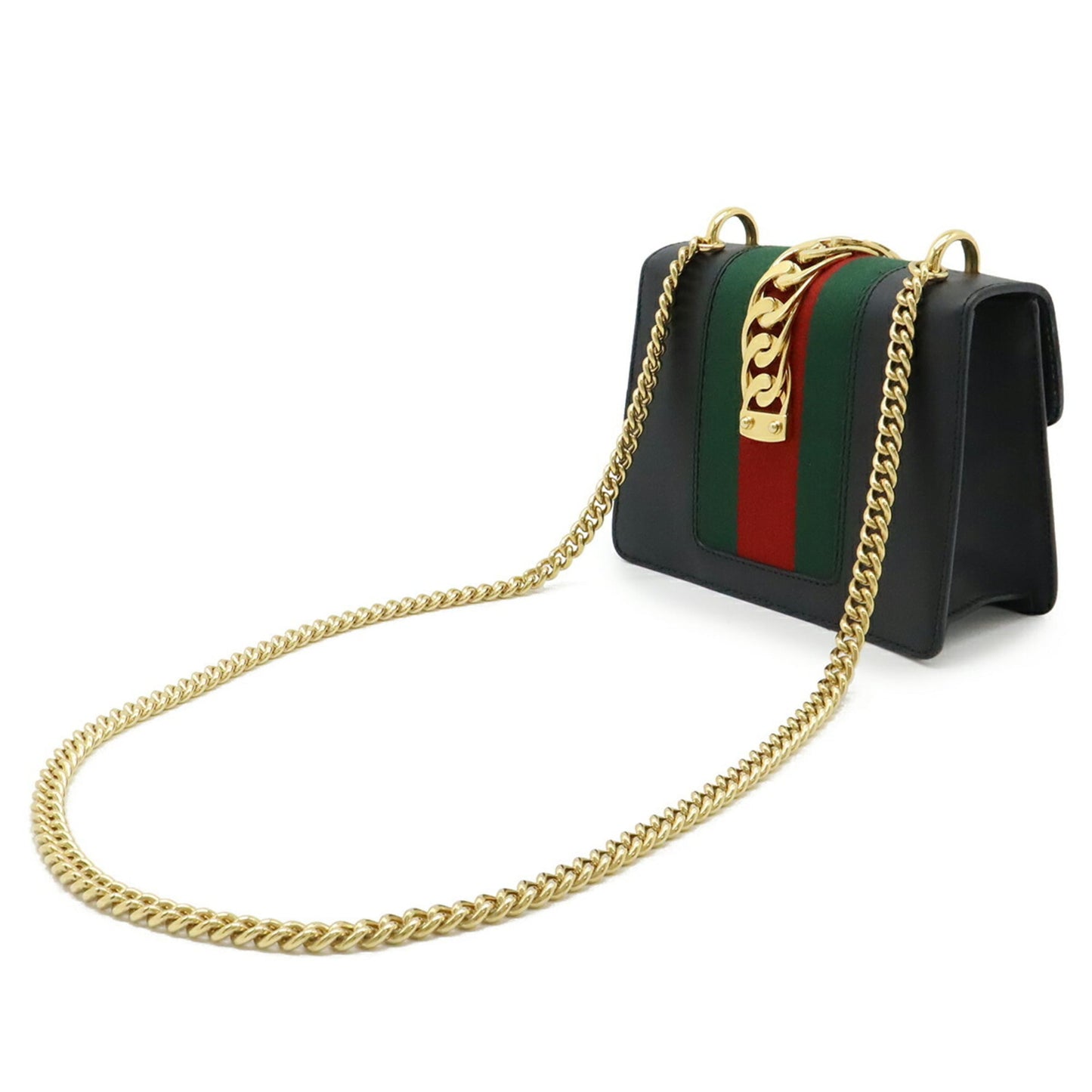 Gucci Black Green Red Color Leather Pochette Shoulder Bag ( )