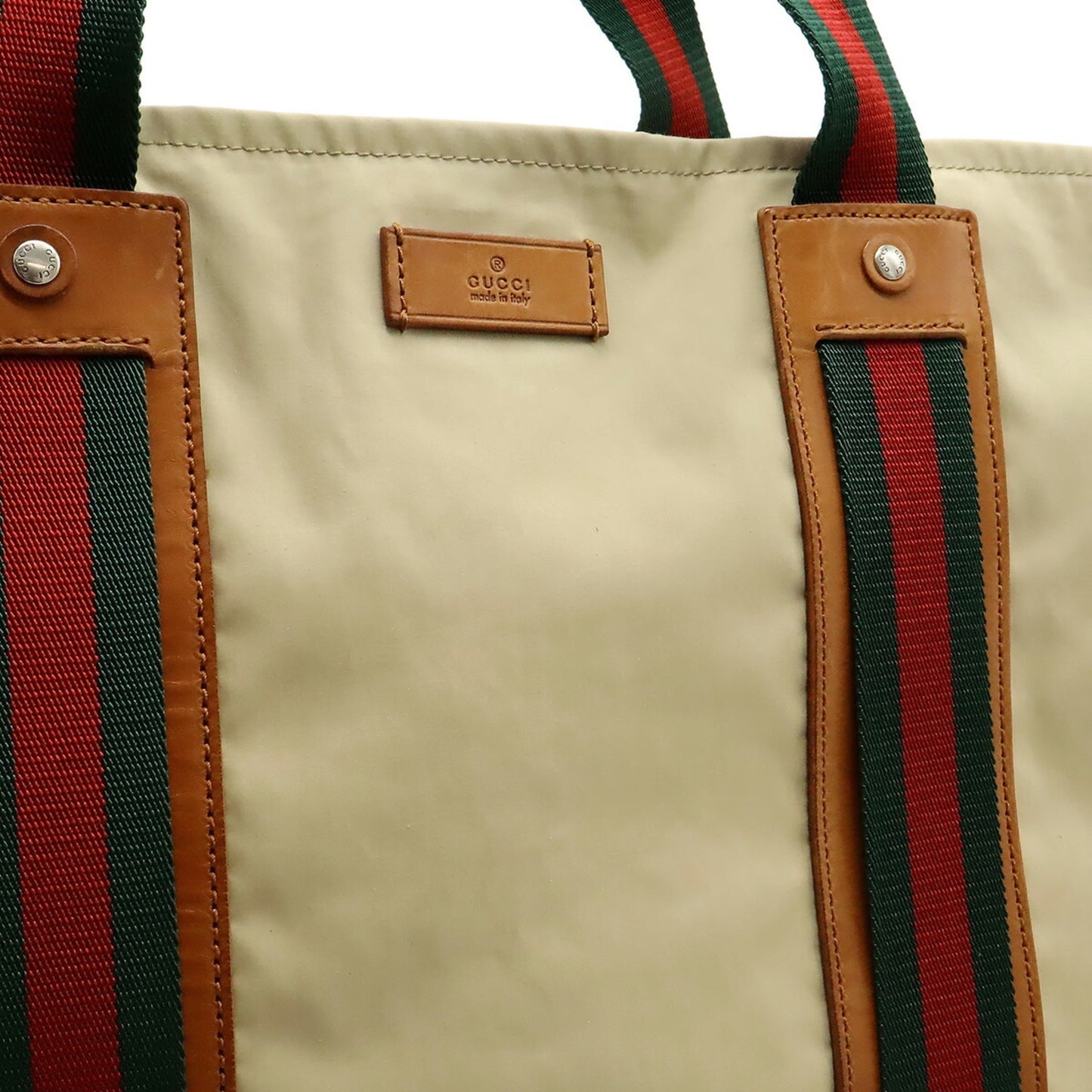 Gucci Sherry Line Beige Brown Green Red Color Canvas Leather Shoulder Bag Tote Bag ( )
