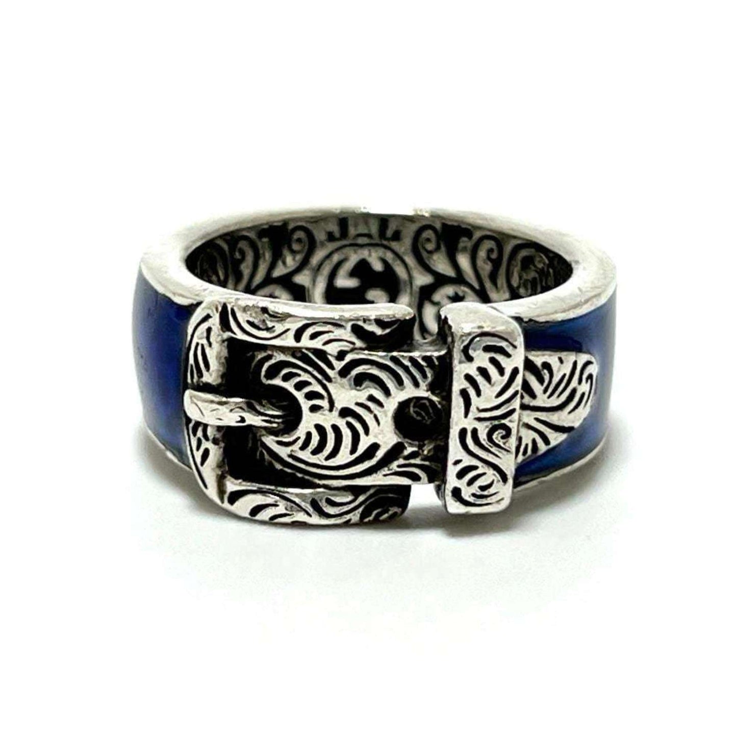 Gucci Blue Enamel Silver 925 Band Ring ( )