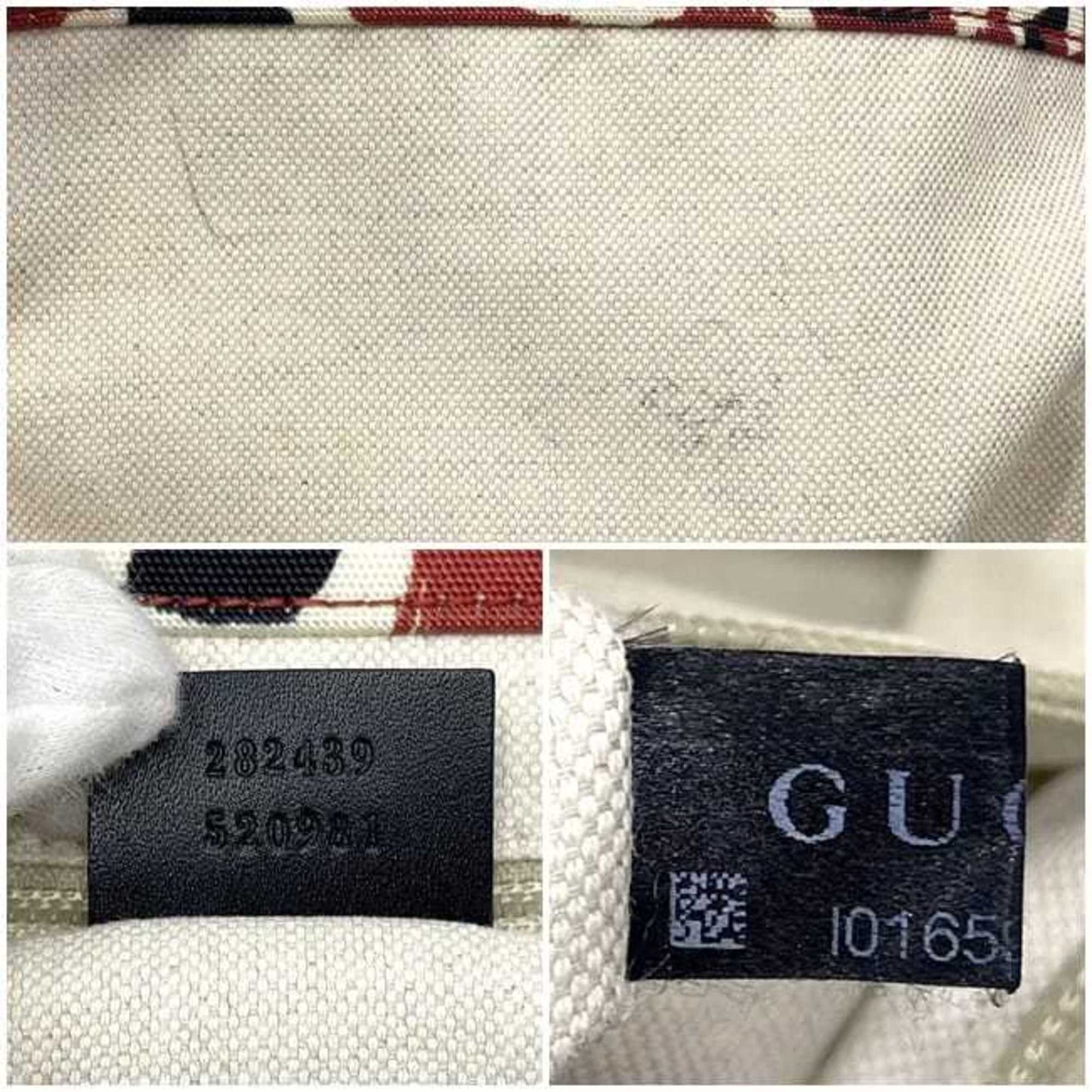 Gucci Black Red Color Canvas Leather Handbag Tote Bag ( )