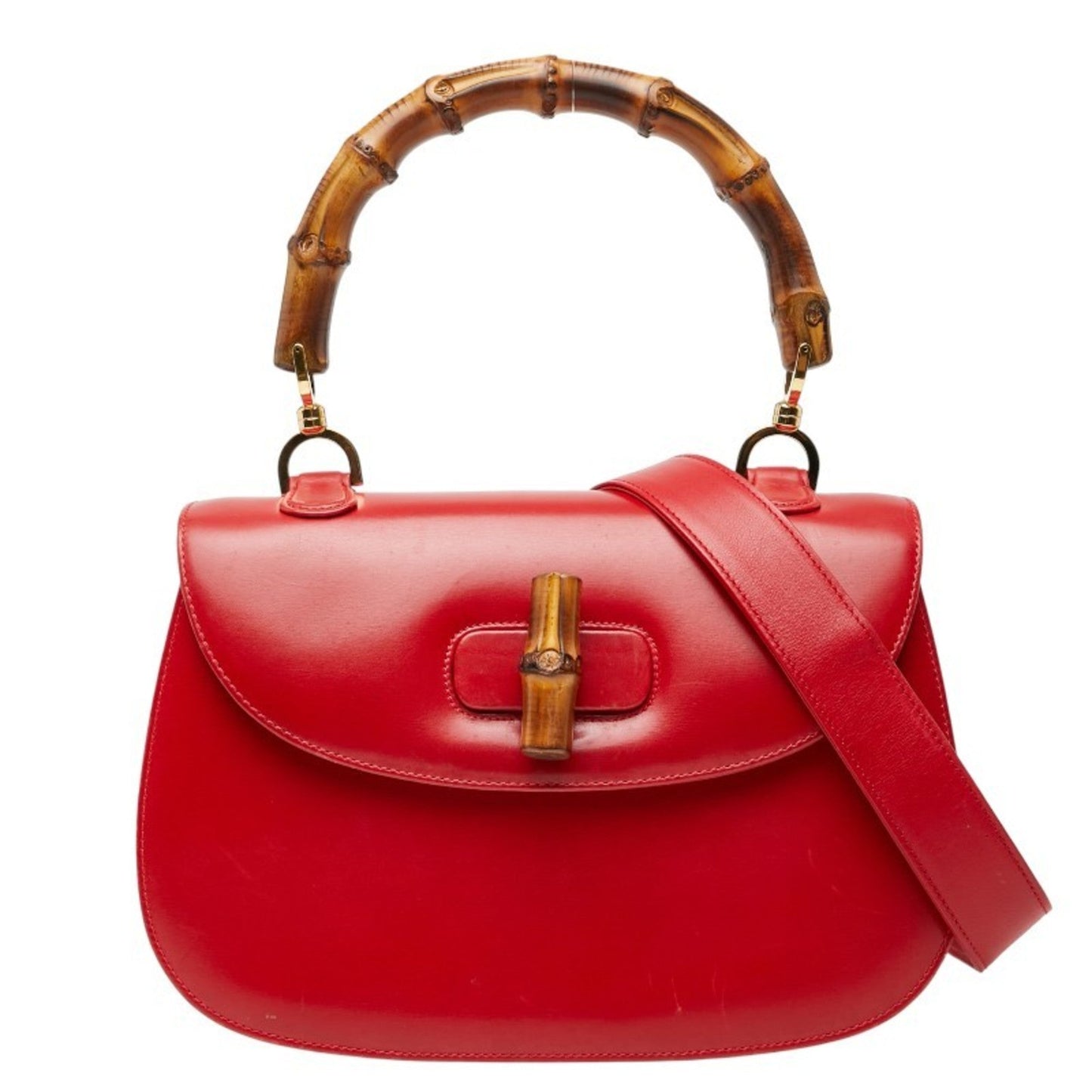 Gucci Bamboo Red Color Leather Handbag Shoulder Bag ( )