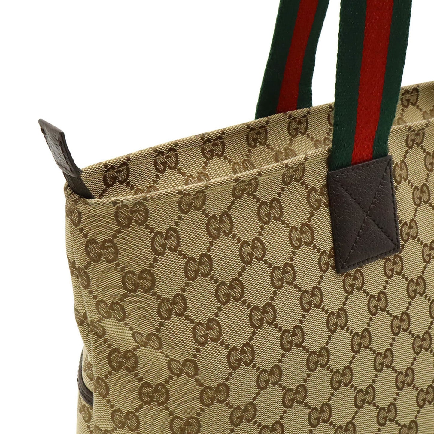 Gucci Beige Green Ivory Khaki Red Color Gg Canvas Leather Shoulder Bag Tote Bag ( )