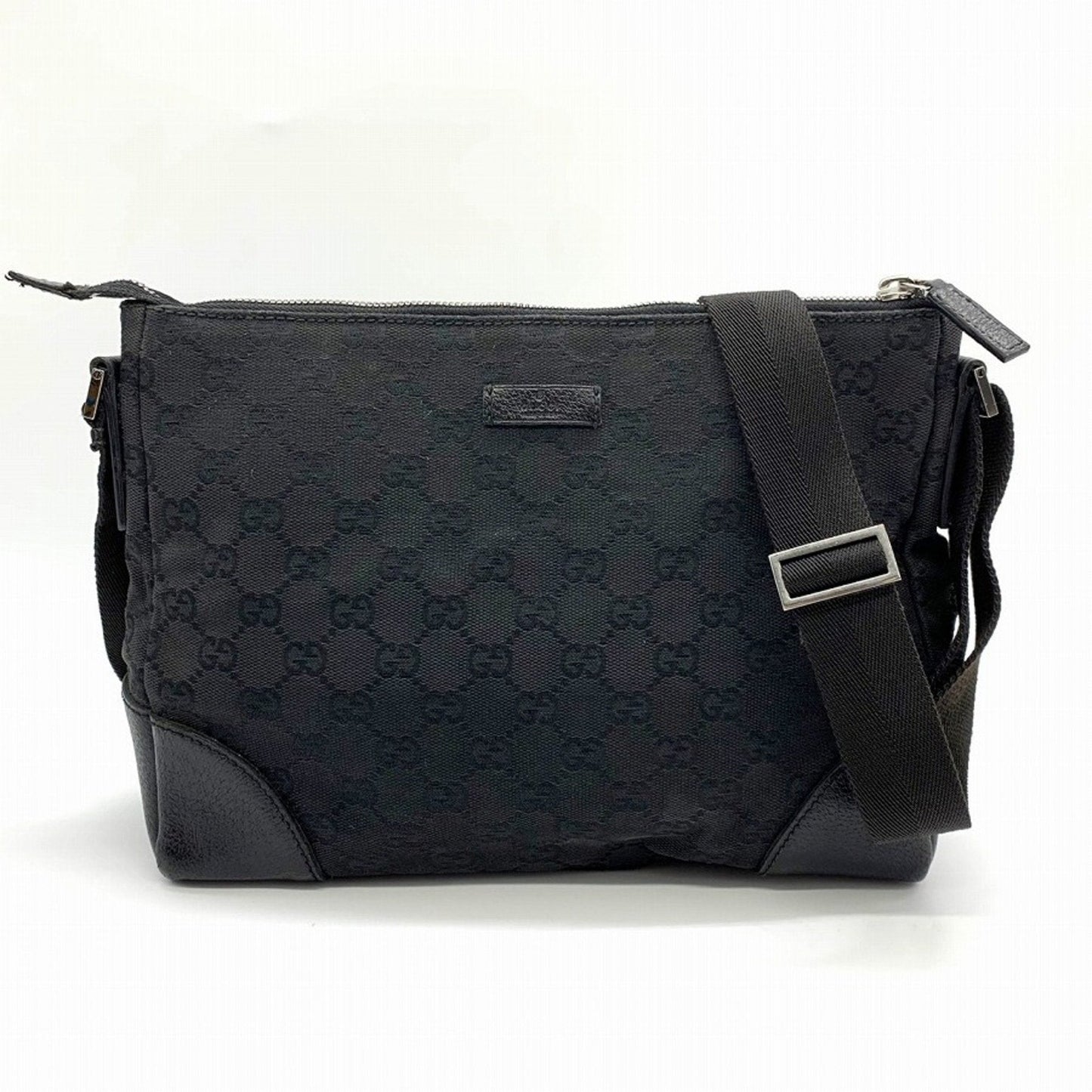 Gucci Black Gg Canvas Leather Shoulder Bag ( )