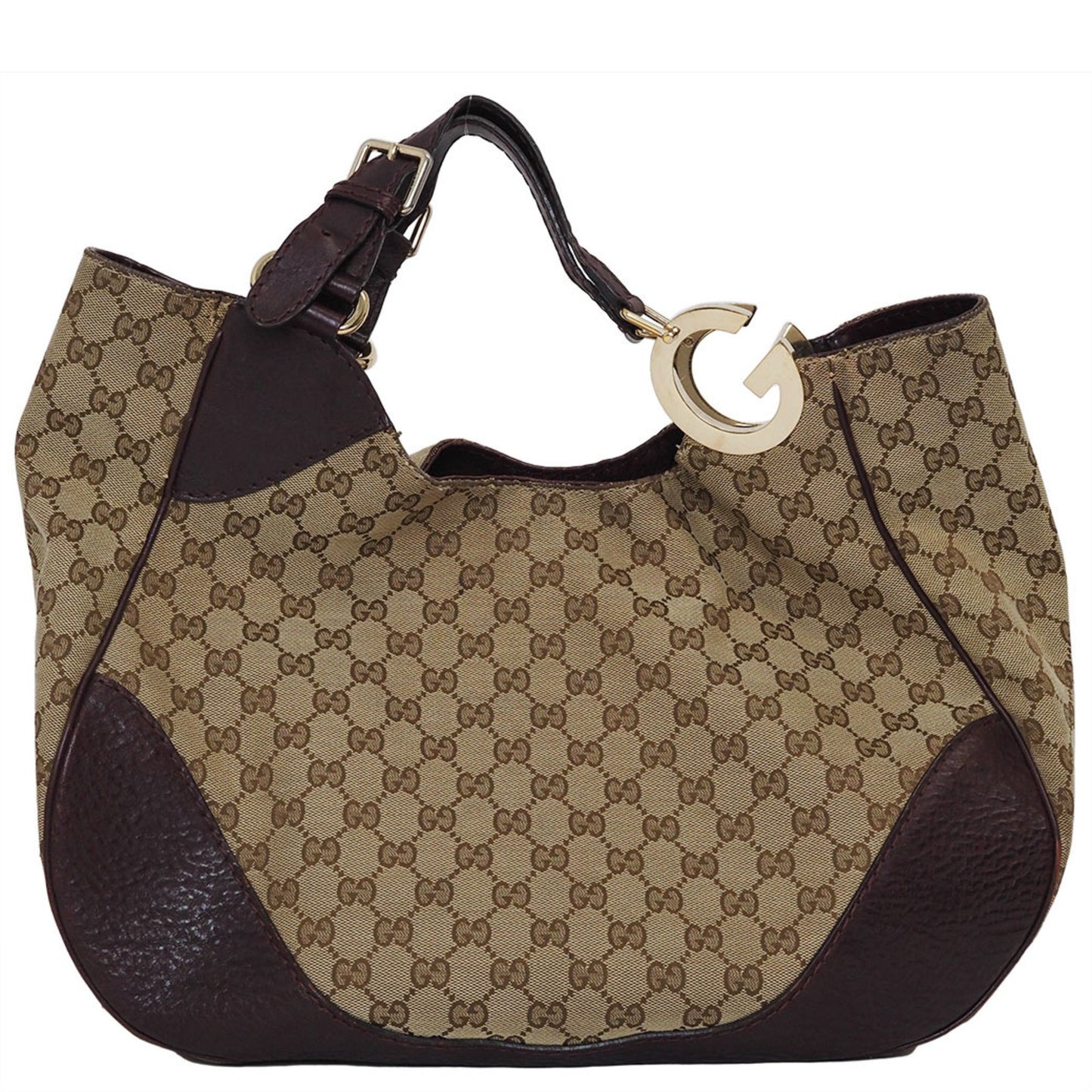 Gucci Gg Canvas Beige Bordeaux Canvas Leather Handbag