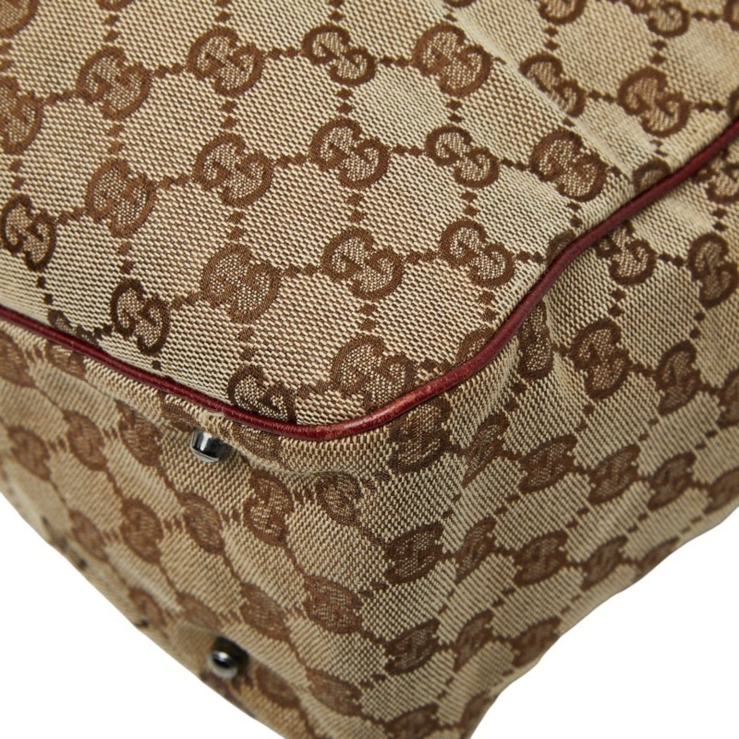 Gucci Beige Red Color Canvas Leather Handbag Tote Bag ( )